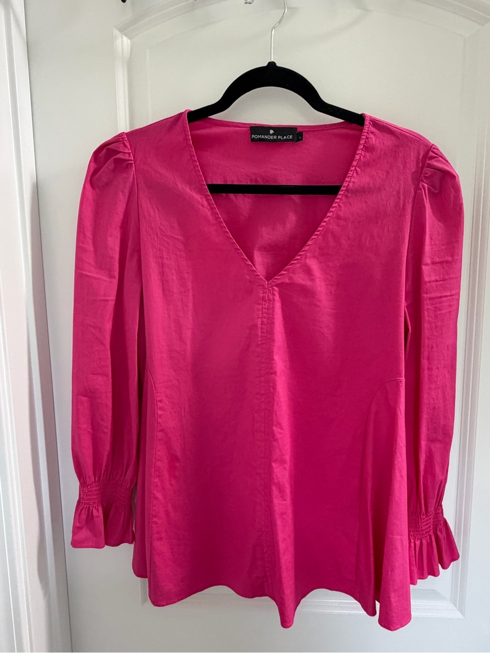 Tuckernuck Pomander Place Easton Blouse Pink Cotton Poplin Long Sleeve Blouse L